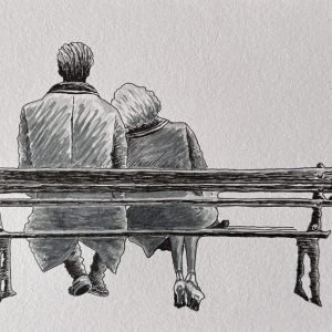 couple sitting on a garden  bench